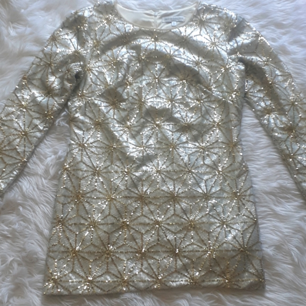 Dress the Population Gold & White Sequin Mini Dress
